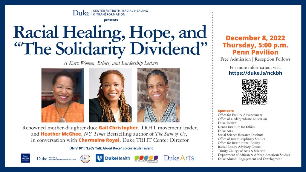 Flyer for the Racial Healing, Hope, and "The Solidarity Dividend" event.
